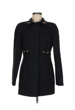 Per Se Coat Black Wool Blend Gold Metal Chain Trim 6